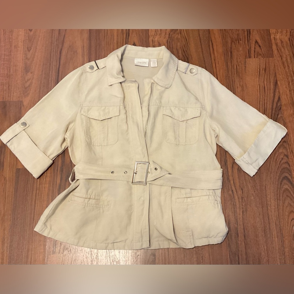 Chico's Cream Utility Jacket with Textured Fabric